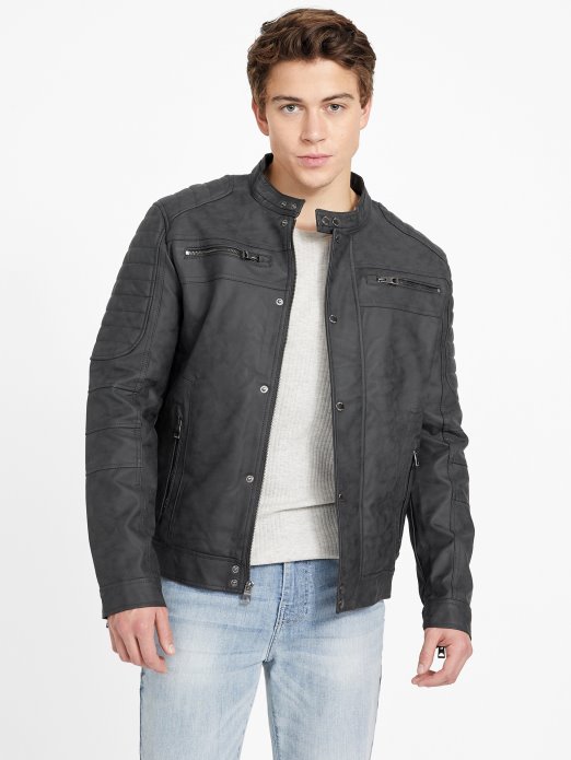 Guess Shopping Preston Moto Jakna Od Umjetnog Antilopa Jet Crna