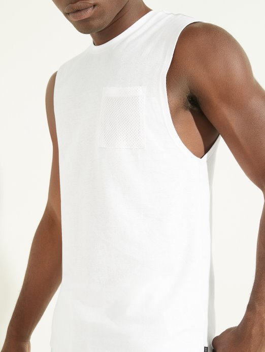 Guess Shopping Pure White Hemp Cotton Muscle Tee
