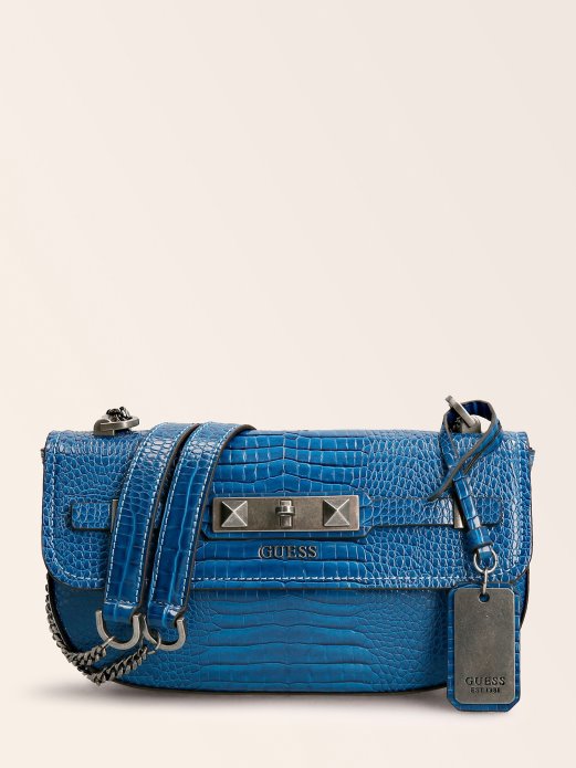 Guess Shopping Raffie Croc Print Torba Preko Ramena Plava