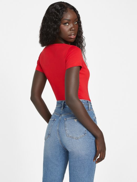 Guess Shopping Ragbi Crvena Eko Cece Ljubavna Majica S V-izrezom