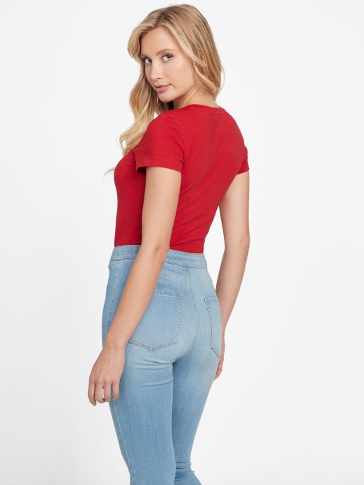 Guess Shopping Ragbi Crvena Mrežasta Majica S Logotipom Od Kamenčića