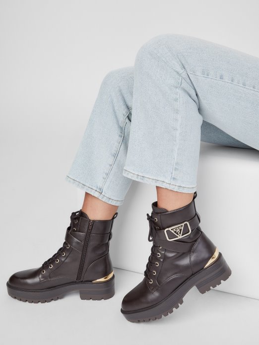 Guess Shopping Ravne Borbene čizme Tamno Smeđe