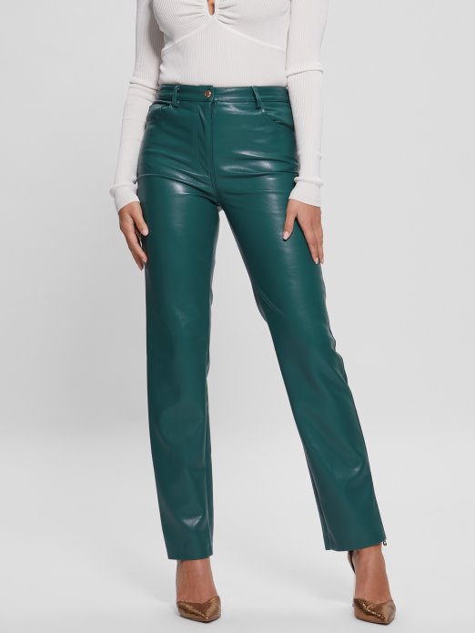 Guess Shopping Regal Teal Multi Kelly Ravne Hlače Od Umjetne Kože