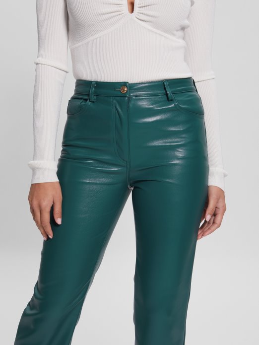 Guess Shopping Regal Teal Multi Kelly Ravne Hlače Od Umjetne Kože