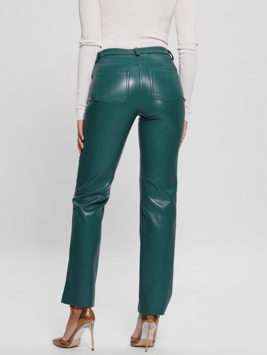 Guess Shopping Regal Teal Multi Kelly Ravne Hlače Od Umjetne Kože