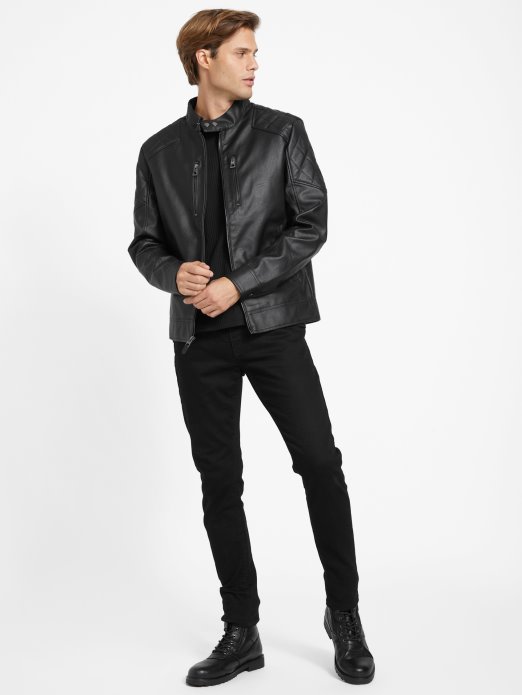 Guess Shopping Rey Moto Jakna Od Umjetne Kože Jet Crna