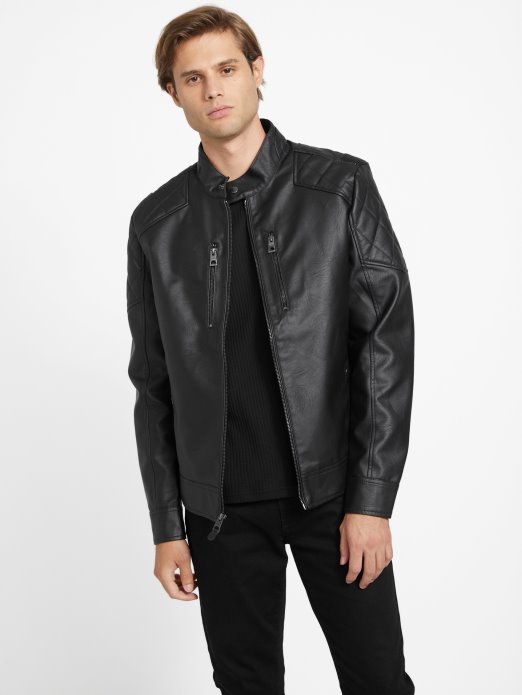 Guess Shopping Rey Moto Jakna Od Umjetne Kože Jet Crna