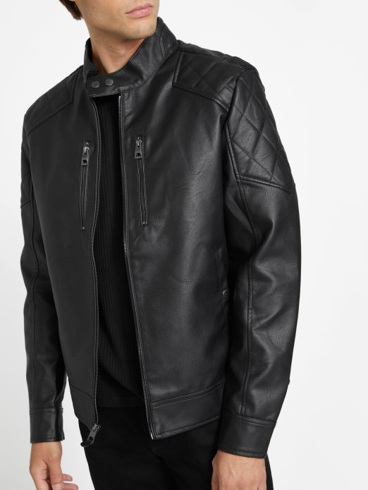 Guess Shopping Rey Moto Jakna Od Umjetne Kože Jet Crna