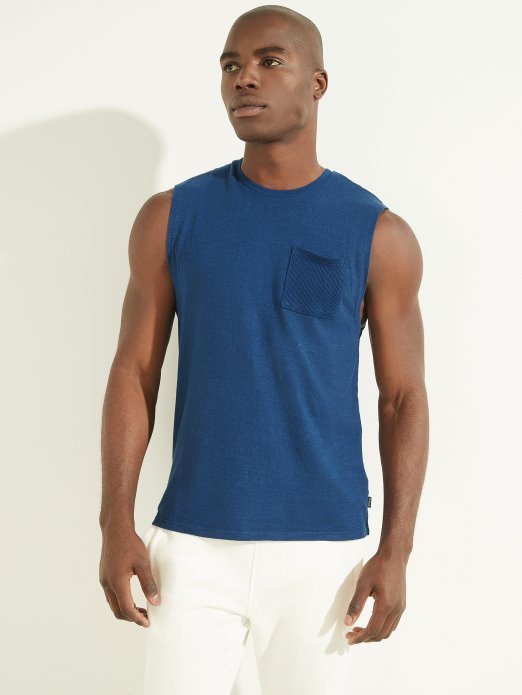 Guess Shopping Rigel Plava Pamučna Majica S Više Konoplja