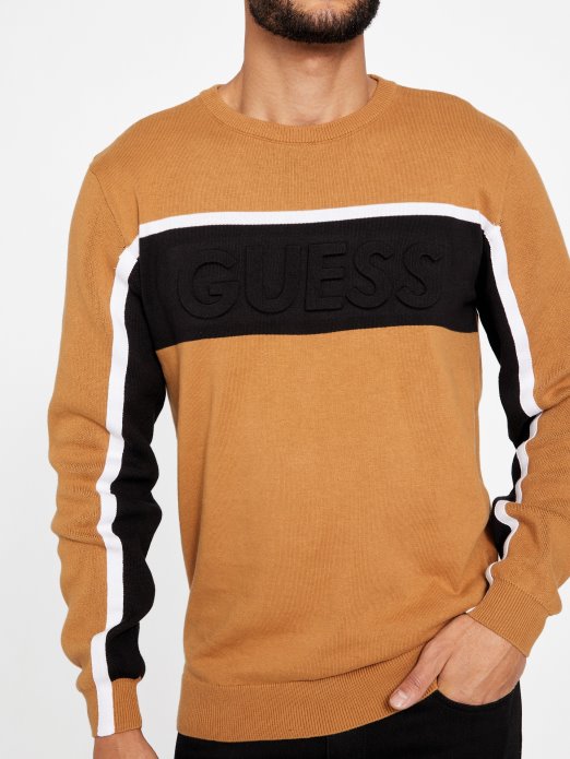 Guess Shopping Rowe Color-block Džemper Smeđi Topaz
