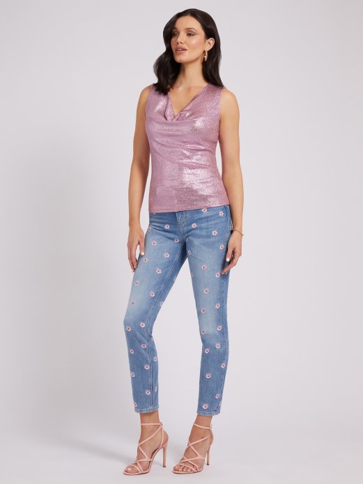 Guess Shopping Roza Top S Metalik Efektom
