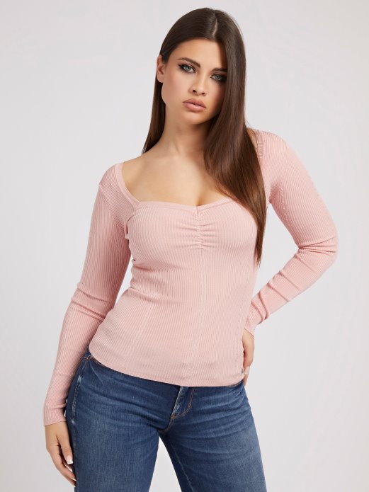 Guess Shopping Ružičasti Pulover S Ovratnikom