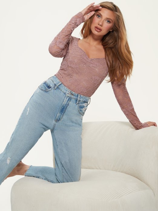 Guess Shopping Ružičasto Ljubičasta čipkasta Majica S Draguljem
