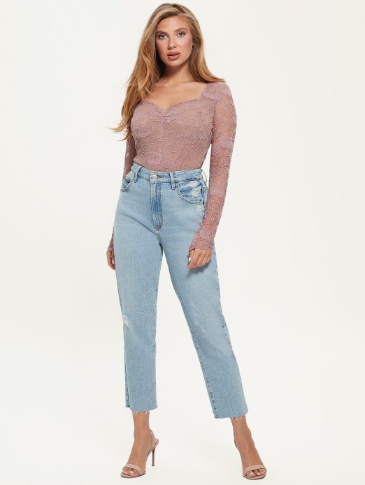 Guess Shopping Ružičasto Ljubičasta čipkasta Majica S Draguljem