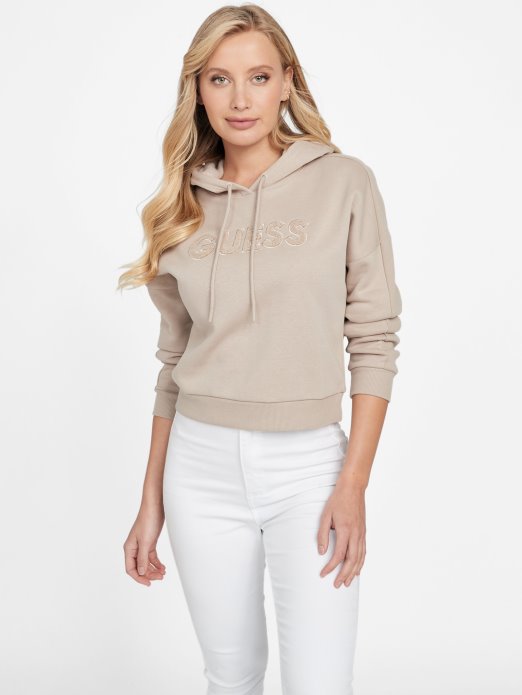 Guess Shopping Safiya Logo Hoodie Baršun Taupe