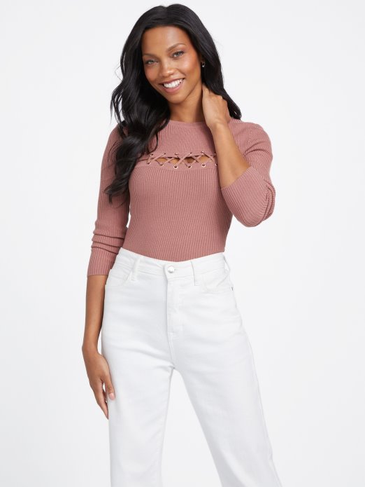 Guess Shopping Sheena Džemper Na Vezanje Pečeni Kesten