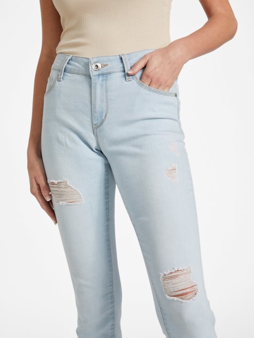 Guess Shopping Sienna Curvy Uske Traperice Srednjeg Rasta Svijetle Destrukcije Pranje