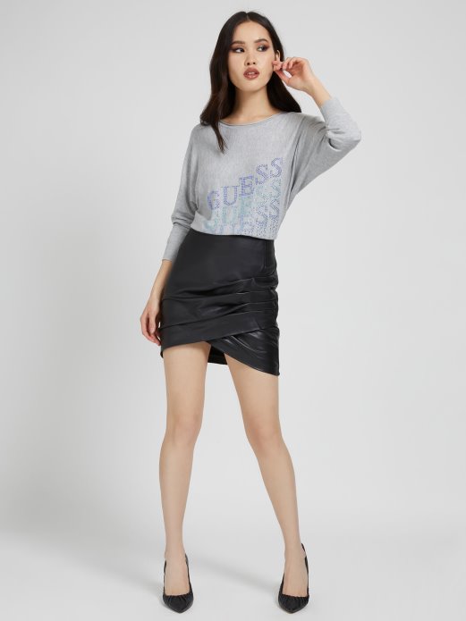 Guess Shopping Sivi Džemper S Logotipom S Više Kamenčića