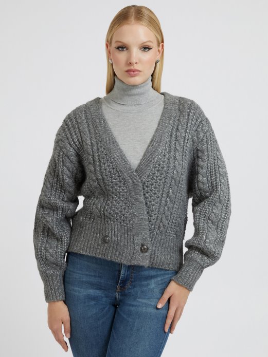 Guess Shopping Sivi Kardigan Od Mješavine Vune S Lureksom