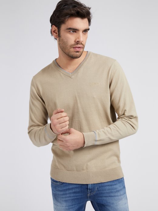 Guess Shopping Sivi Rastezljivi Pamučni Pulover S V-izrezom