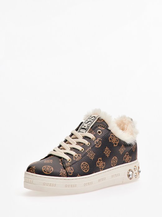 Guess Shopping Smeđe Tenisice Sa Zakovicama Od Umjetnog Krzna