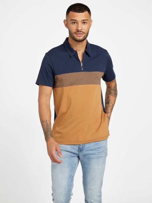 Guess Shopping Smeđi Topaz Multi Eco Fort Color-block Zip Polo