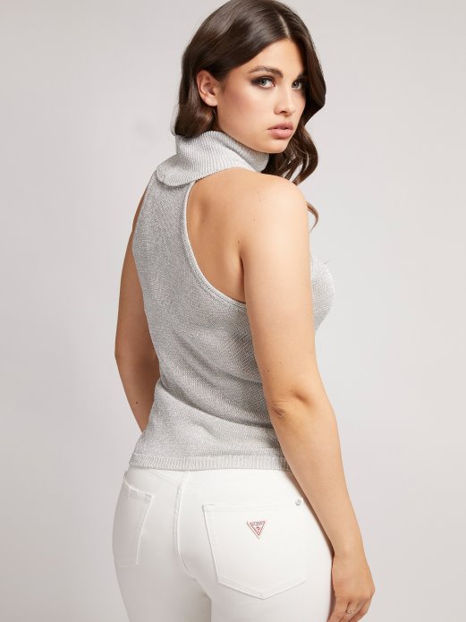 Guess Shopping Srebrni Prozirni Pulover Sa Zlatnim Efektom