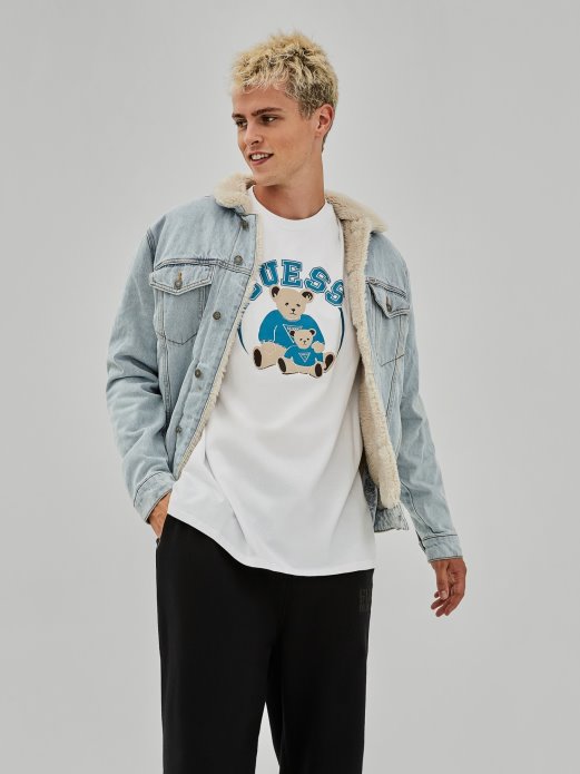 Guess Shopping Svijetloplava Tanka Traper Jakna Sa Printom Na Stražnjoj Strani