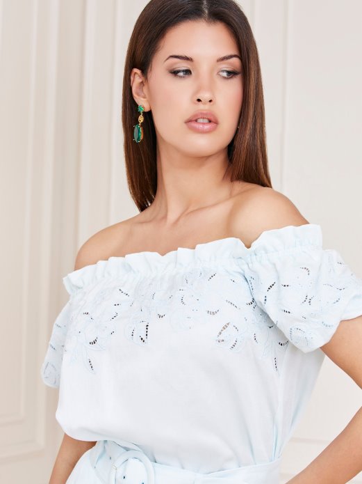 Guess Shopping Svijetloplavi Marciano Top S Otvorenim Ramenima