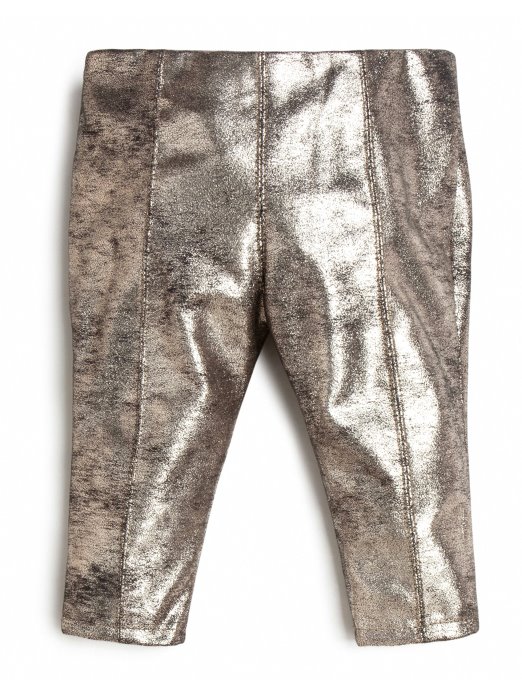 Guess Shopping Tajice Od Umjetnog Antilopa (3m-7) Laminirano Zlato Na Crnom