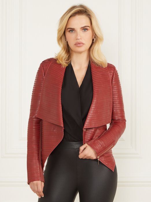 Guess Shopping Tamna Marmelada Crvena Shayna Drape Kožna Jakna