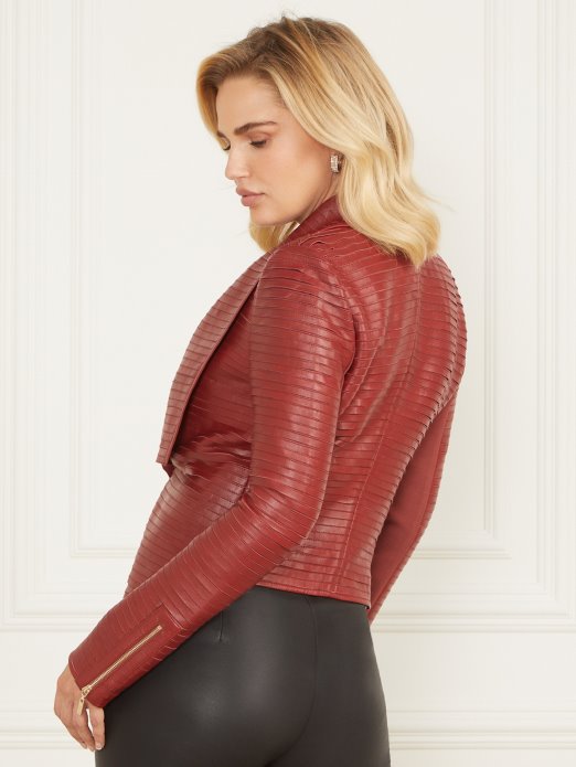 Guess Shopping Tamna Marmelada Crvena Shayna Drape Kožna Jakna