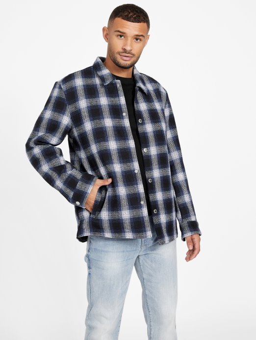 Guess Shopping Ted Košulja Od Mješavine Vune Plava Karirana
