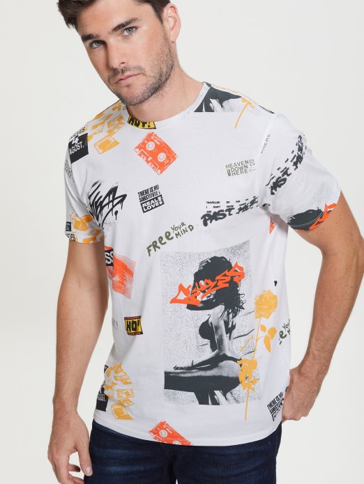 Guess Shopping Urban City Majica S Kolažom čisto Bijela Multi