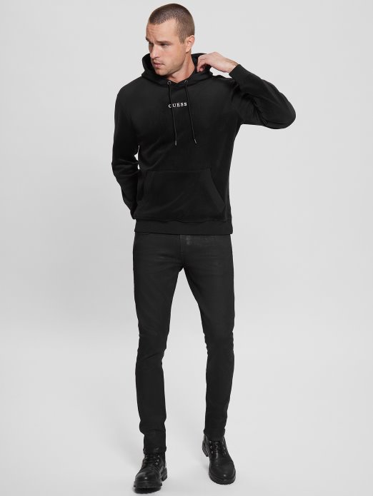 Guess Shopping Vezana Baršunasta Majica S Kapuljačom Jet Crna