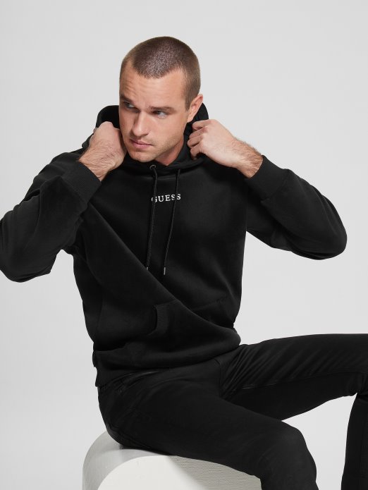 Guess Shopping Vezana Baršunasta Majica S Kapuljačom Jet Crna