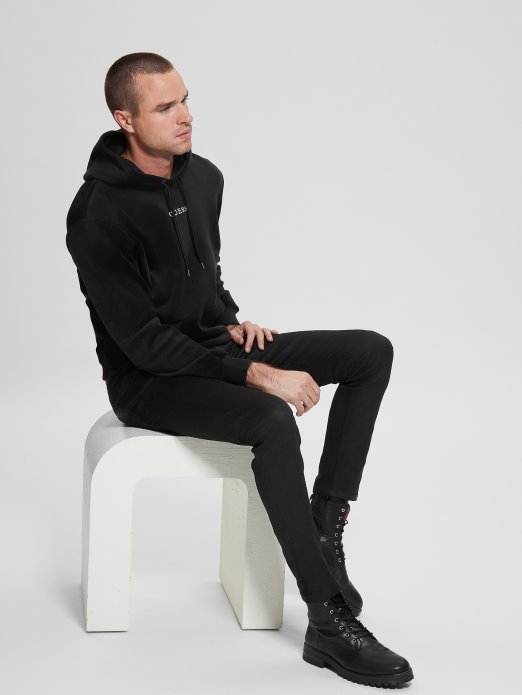 Guess Shopping Vezana Baršunasta Majica S Kapuljačom Jet Crna