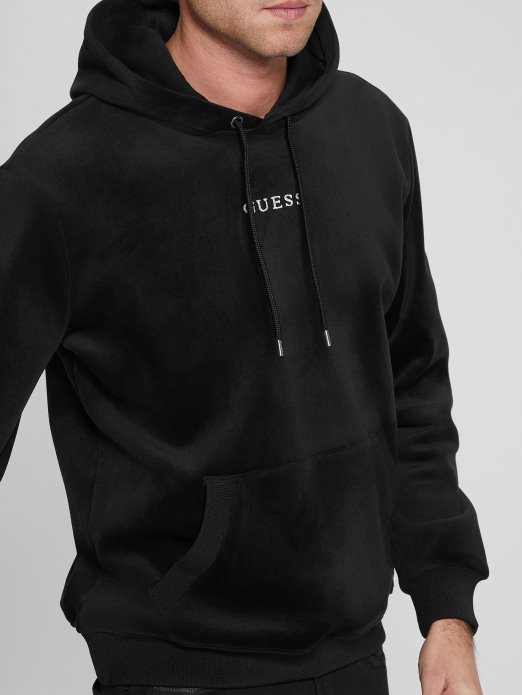 Guess Shopping Vezana Baršunasta Majica S Kapuljačom Jet Crna