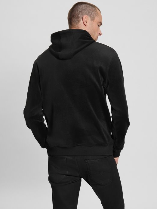 Guess Shopping Vezana Baršunasta Majica S Kapuljačom Jet Crna