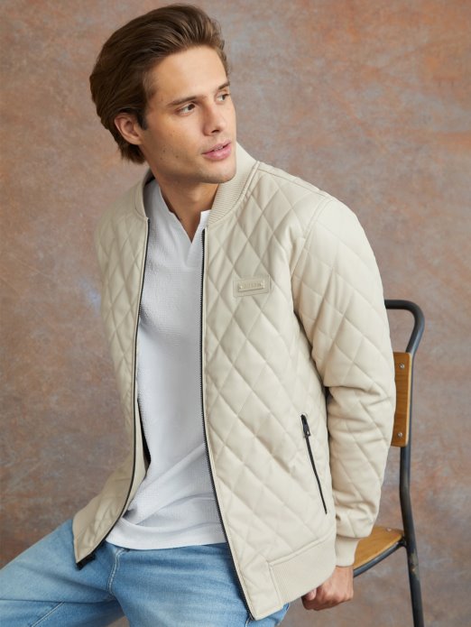 Guess Shopping Vintage Bijela Peter Prošivena Jakna Od Umjetne Kože