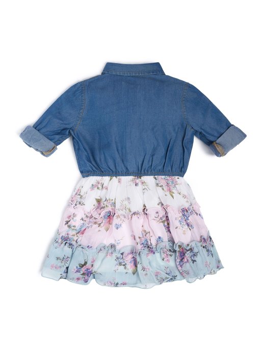 Guess Shopping Vintage Sjajna Plava Kombinirana Haljina Od šambra I šifona (2-7)