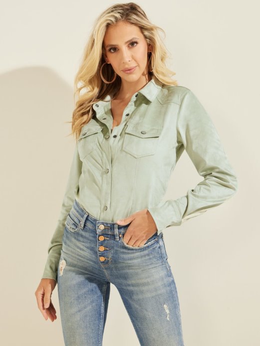 Guess Shopping Zelena Košulja Od Umjetne Antilop Kože