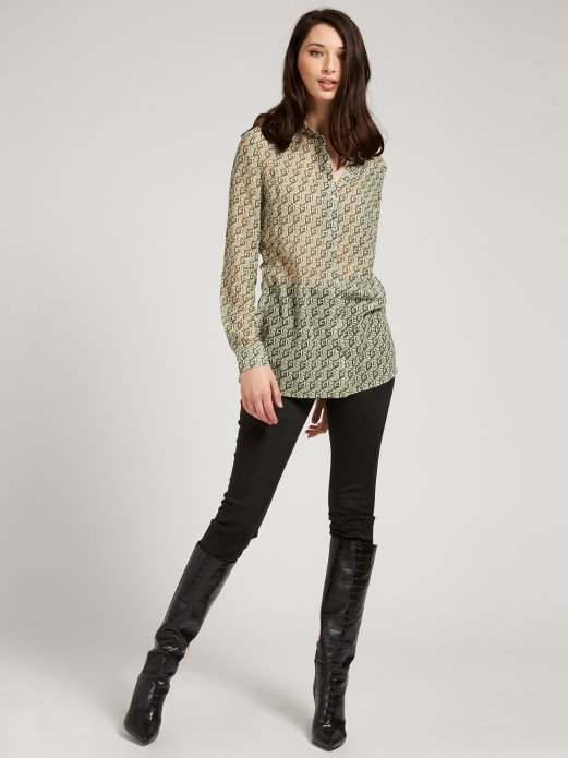 Guess Shopping Zelena Košulja S Višestrukim Printom