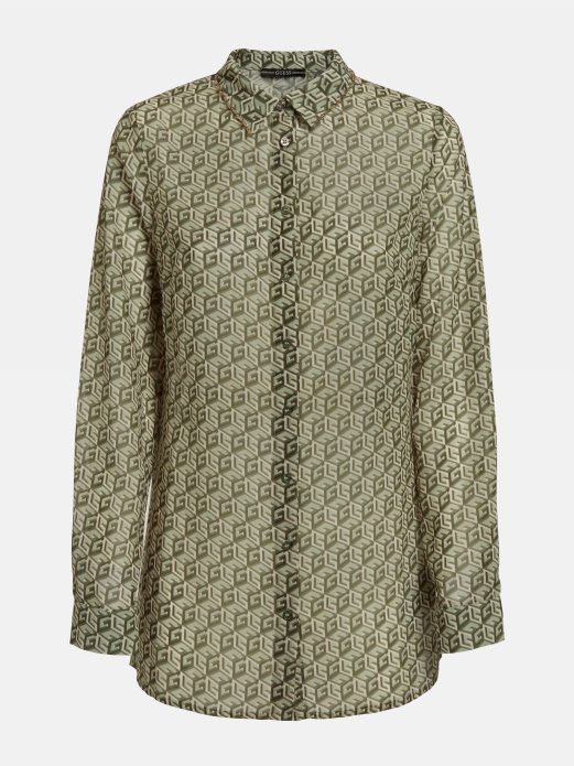 Guess Shopping Zelena Košulja S Višestrukim Printom