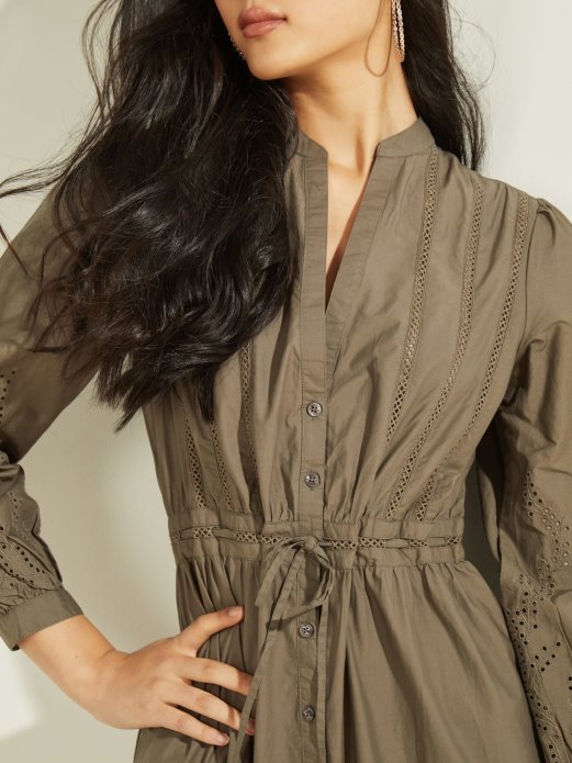 Guess Shopping Zelena Pamučna Duga Haljina S Vezom