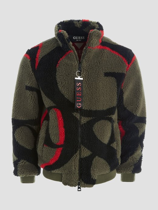 Guess Shopping Zeleni Allover Logo Echo Logo Teddy Jakna