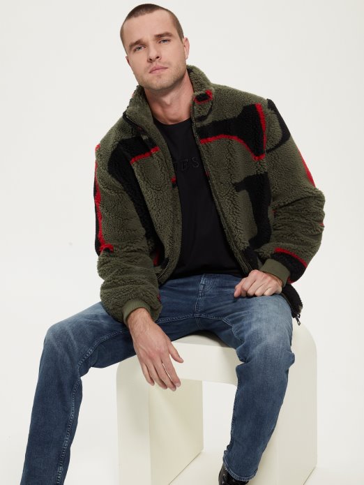 Guess Shopping Zeleni Allover Logo Echo Logo Teddy Jakna