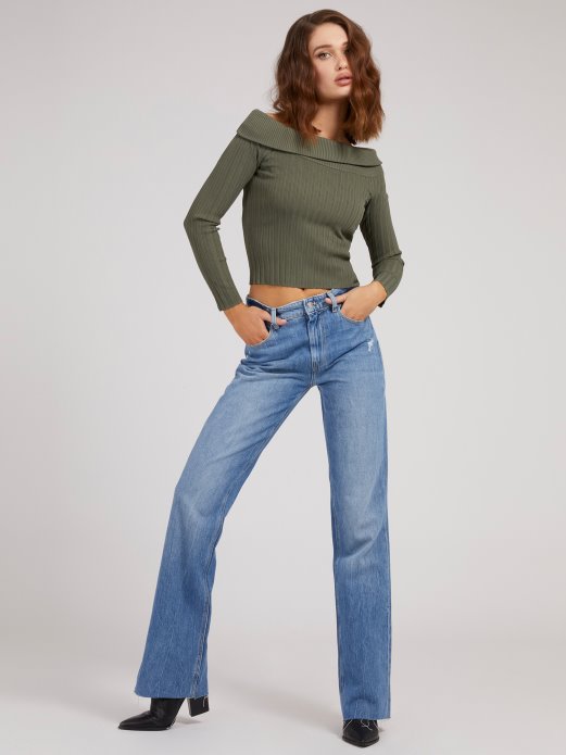 Guess Shopping Zeleni Džemper S Otvorenim Ramenima