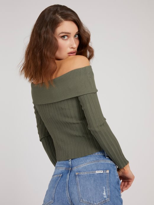 Guess Shopping Zeleni Džemper S Otvorenim Ramenima