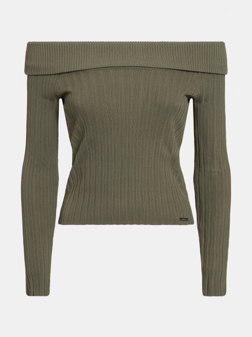 Guess Shopping Zeleni Džemper S Otvorenim Ramenima